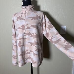 Modern Neutral Camo Fleece Quarter Zip Pullover Relaxed Fit Cozy Outdoor Layer